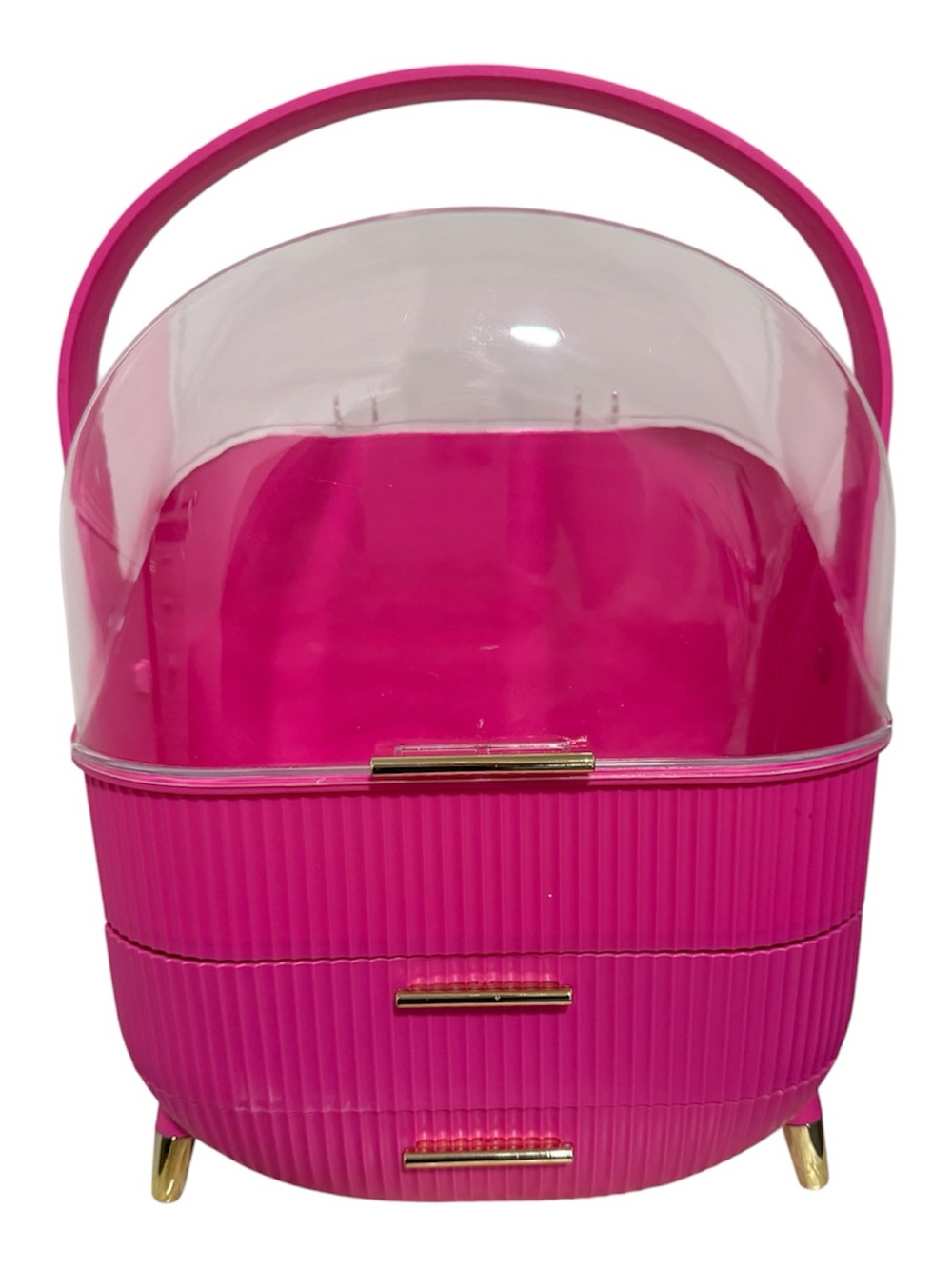Hot Pink Cosmetic Organizer with Clear Lid and Gold Accents - Women Bath & Body